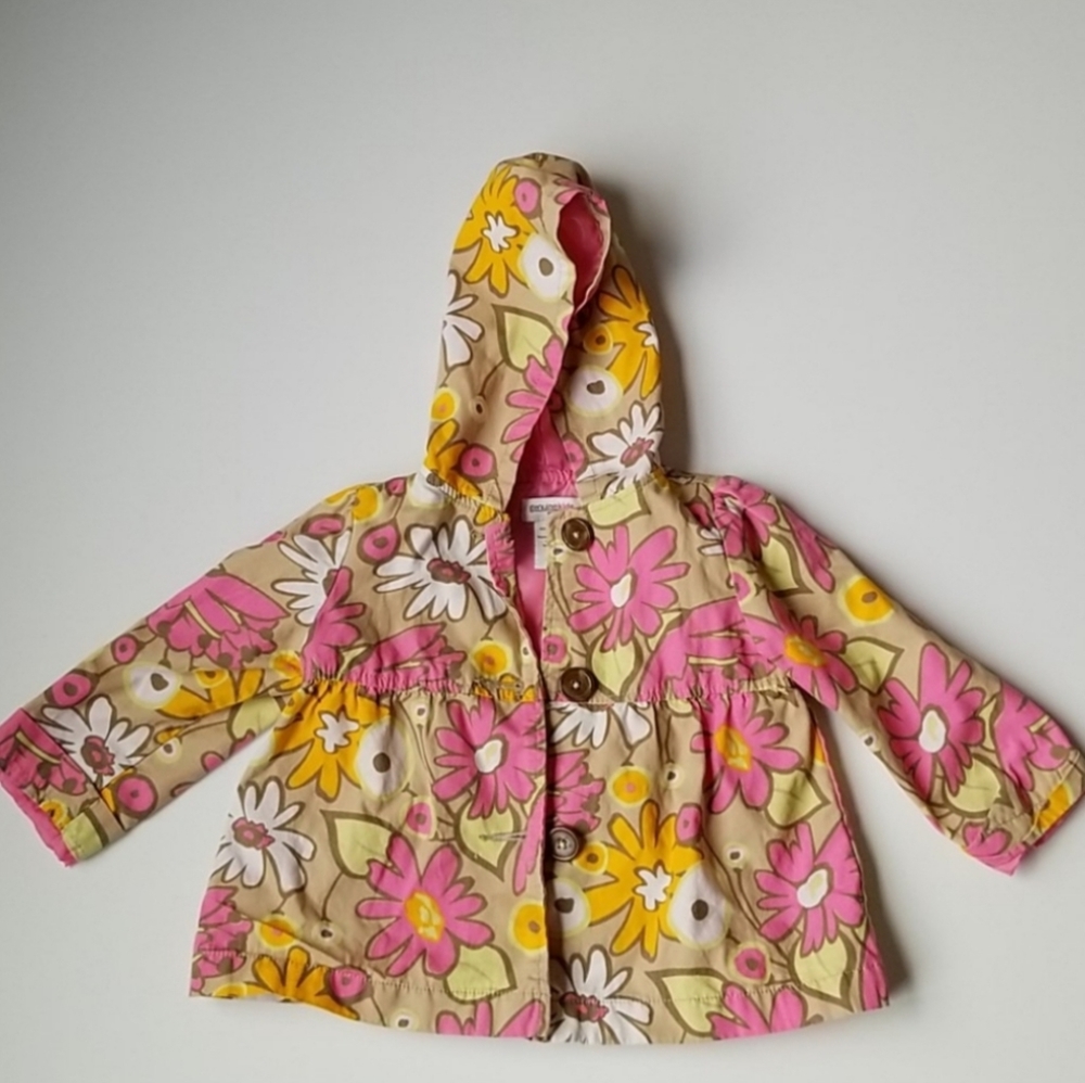 Toddler girls floral khaki button up jacket sz 2T